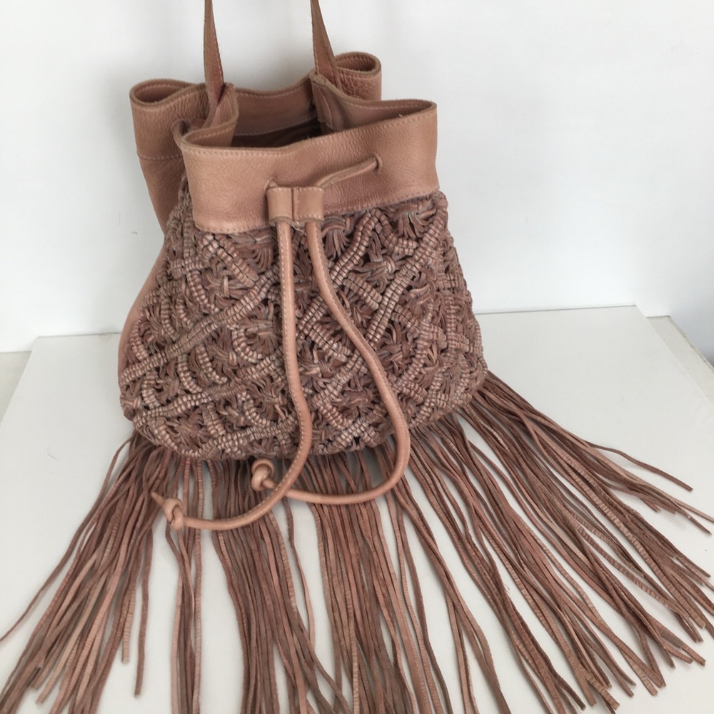 Amsterdam Heritage Boho Leather Fringe Hobo Bag in Blush From Sundance Catalog - Picture 15 of 16